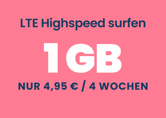 Werbebanner zum EDEKA smart Kombi S Tarif mit dem Hinweis auf 1 Gigabyte LTE Datenvolumen für 4,95 Euro für vier Wochen und einer Raketenillustration