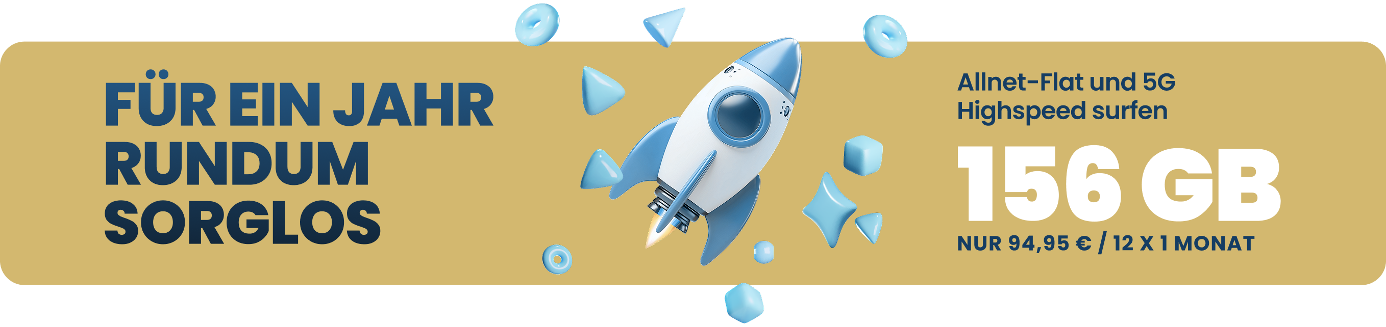 Werbebanner zum EDEKA smart Jahrespaket Premium mit dem Hinweis auf monatlich 13 Gigabyte Datenvolumen und Allnet Flat für 94,95 Euro für zwölf Monate und einer Raketenillustration.