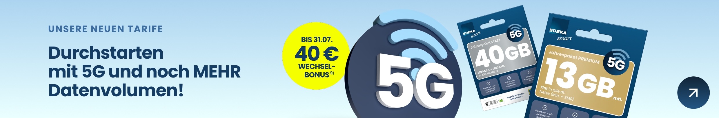 Werbebanner 5G und noch mehr Datenvolumen